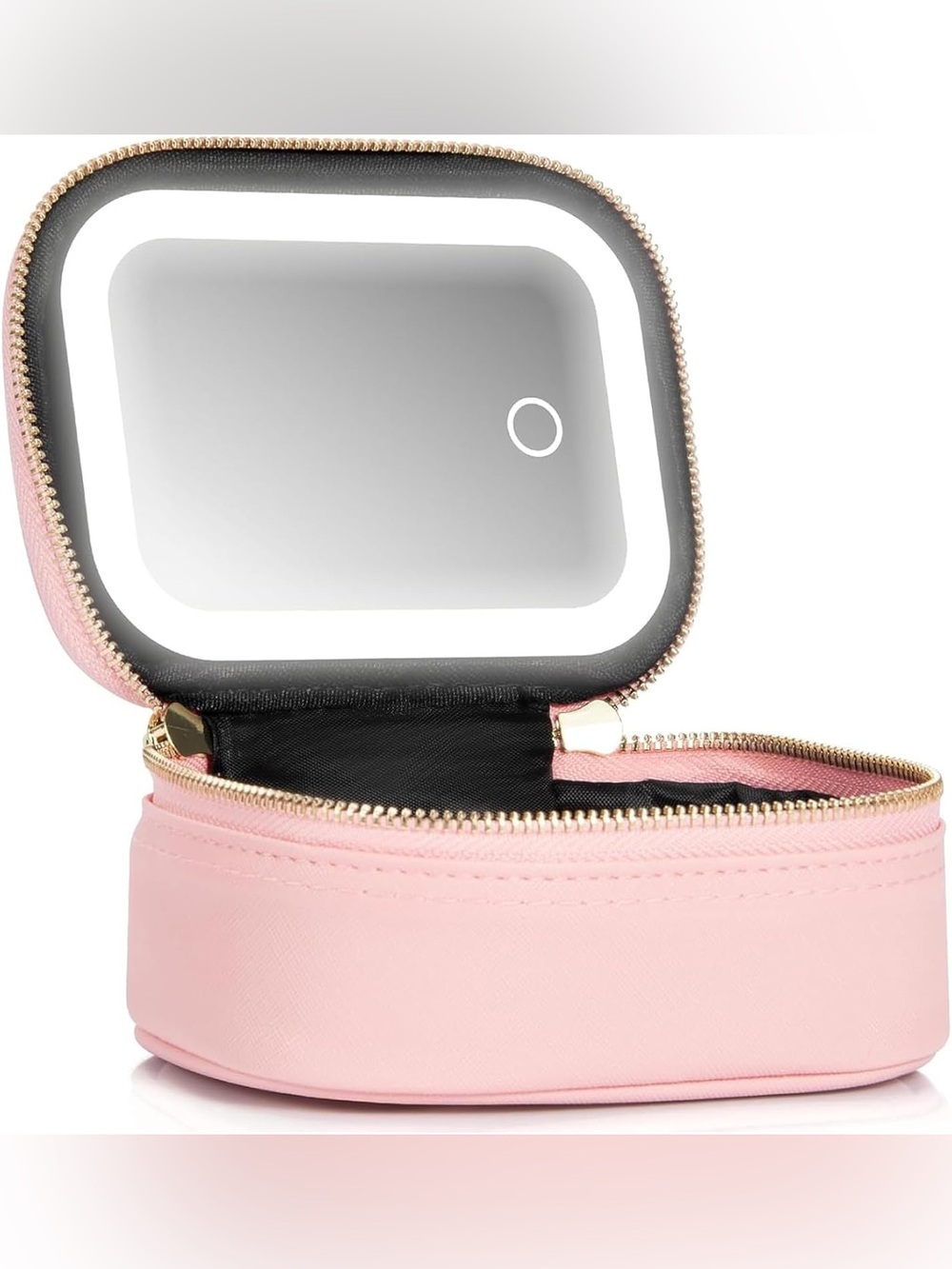 Light up travel mirror, Portable Pink Travel makeup bag Case with LED Mirror
